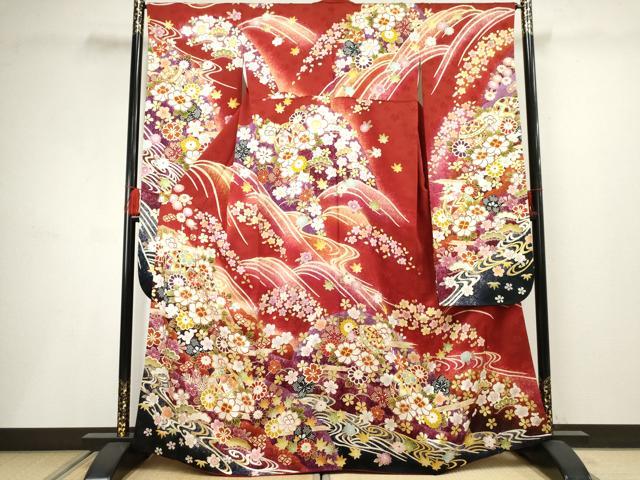 平和屋着物○豪華振袖 駒刺繍 花毬文 暈し染め 金彩 正絹