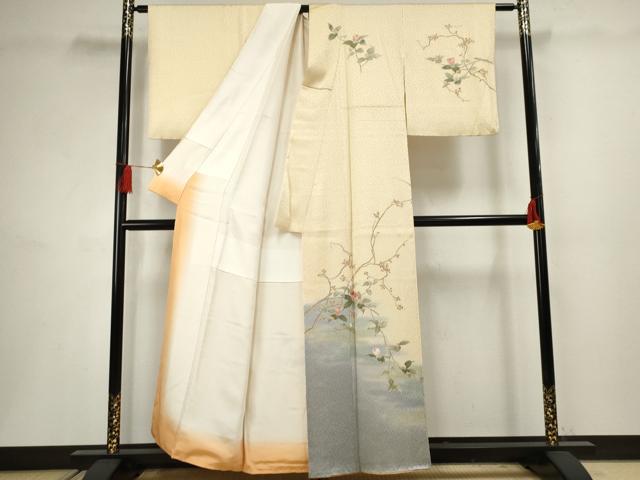 平和屋着物●訪問着 手描き 総絞り 枝花文 暈し染め 正絹 逸品 AABF5164cs