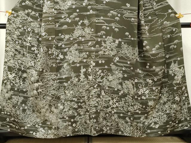 平和屋着物●訪問着 ろうけつ染 松竹梅風景文 正絹 逸品 AABF5166cs