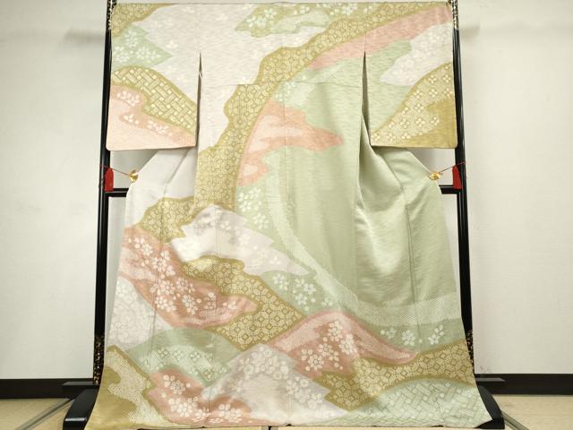 平和屋着物●訪問着 絞り 吉祥花文 金彩 ロング丈 正絹 逸品 AABF5185cs