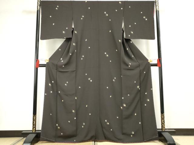 平和屋着物●上質な小紋 ほたる暈し クローバー 黒紅色地 金彩 正絹 逸品 未使用 AABF5186cs