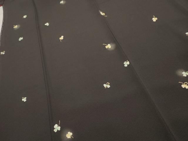 平和屋着物●上質な小紋 ほたる暈し クローバー 黒紅色地 金彩 正絹 逸品 未使用 AABF5186cs