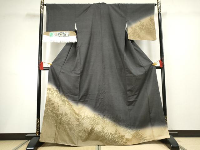 平和屋着物●結城紬 奥順 はたおり娘 訪問着 枝花シルエット ますいわ屋扱い 証紙付き 正絹 逸品 AABF5188cs