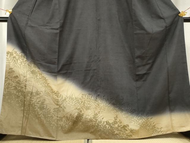 平和屋着物●結城紬 奥順 はたおり娘 訪問着 枝花シルエット ますいわ屋扱い 証紙付き 正絹 逸品 AABF5188cs