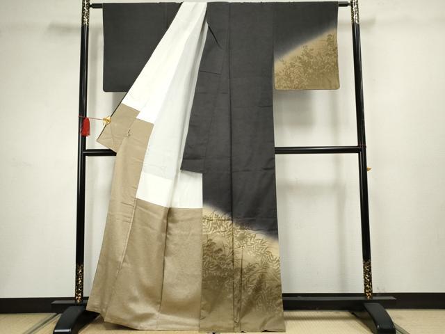 平和屋着物●結城紬 奥順 はたおり娘 訪問着 枝花シルエット ますいわ屋扱い 証紙付き 正絹 逸品 AABF5188cs