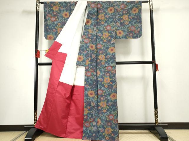 平和屋着物●本場大島紬 更紗枝花文 正絹 逸品 未使用 AABF5191cs