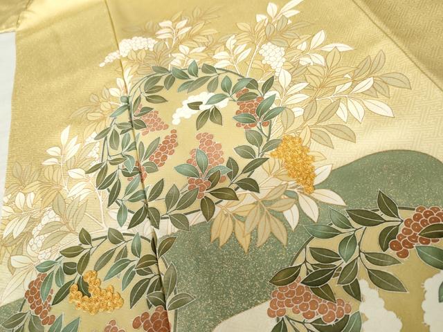 平和屋着物●豪華色留袖 駒刺繍 葡萄枝葉丸文 金彩 正絹 逸品 AABF5210cs