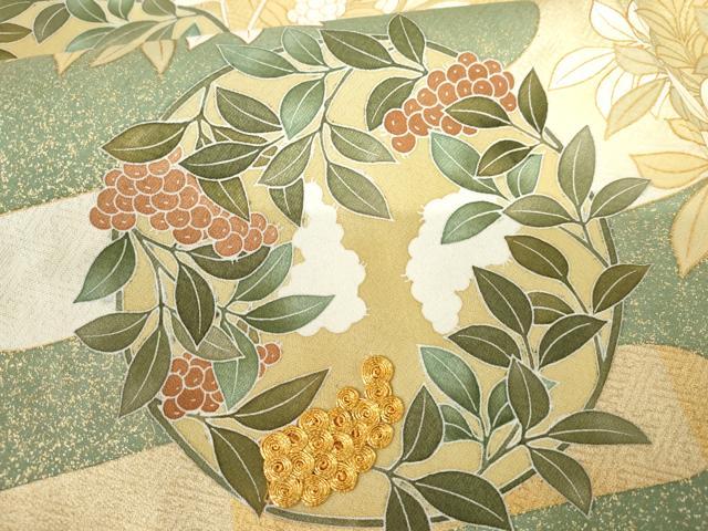平和屋着物●豪華色留袖 駒刺繍 葡萄枝葉丸文 金彩 正絹 逸品 AABF5210cs