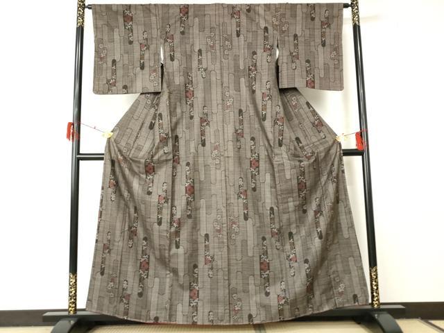 平和屋着物●本場大島紬 泥染め 一元7マルキ エ霞花文 正絹 逸品 未使用 AABF5211cs