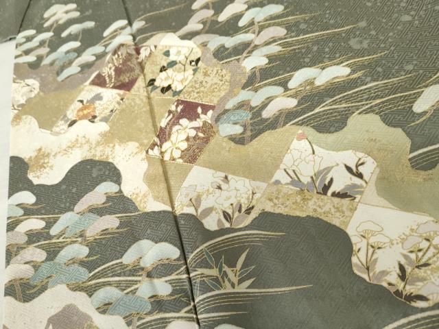 平和屋着物●訪問着 駒刺繍 立波枝松花文 金彩 正絹 逸品 AABF5213cs