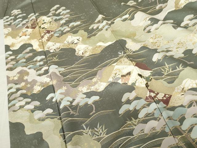 平和屋着物●訪問着 駒刺繍 立波枝松花文 金彩 正絹 逸品 AABF5213cs