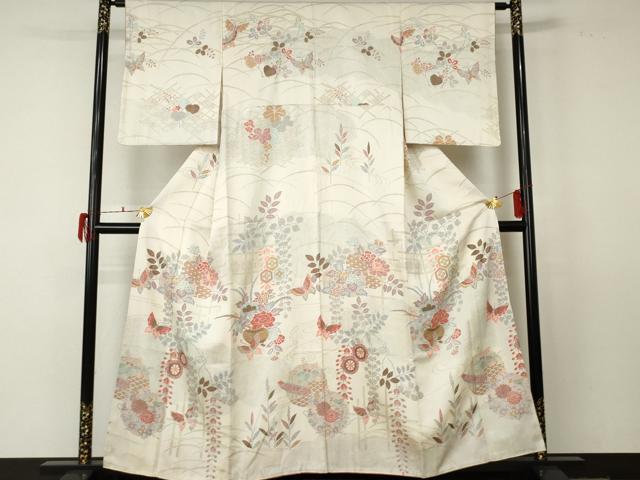 平和屋着物●訪問着 吉祥花蝶文 暈し染め 金彩 正絹 逸品 AABF5215cs