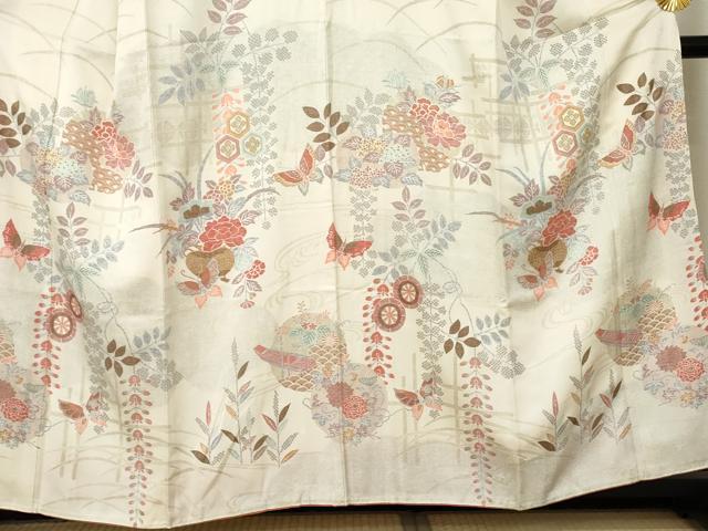 平和屋着物●訪問着 吉祥花蝶文 暈し染め 金彩 正絹 逸品 AABF5215cs