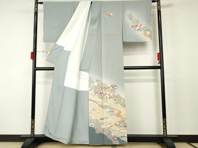 平和屋着物●訪問着 地紙吉祥花文 暈し染め 金彩 正絹 逸品 未使用 AABF5224cs