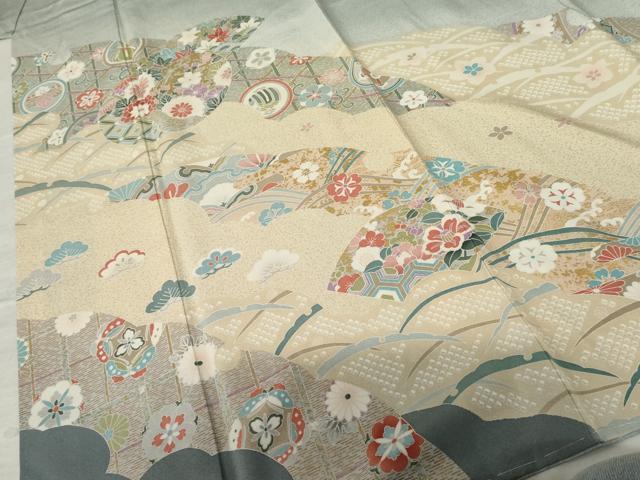 平和屋着物●訪問着 地紙吉祥花文 暈し染め 金彩 正絹 逸品 未使用 AABF5224cs