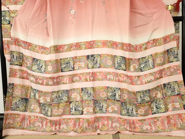 平和屋着物●豪華振袖 色紙草花文 暈し染め 金彩 ロング丈 正絹 逸品 AABF5226cs