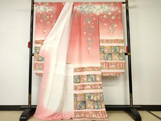 平和屋着物●豪華振袖 色紙草花文 暈し染め 金彩 ロング丈 正絹 逸品 AABF5226cs
