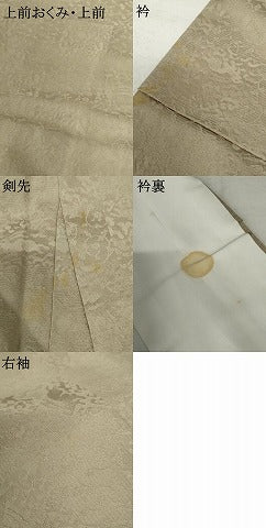 平和屋着物●上質な色無地 市松に跳び兎地紋 利久白茶色 正絹 逸品 AABF5228cs