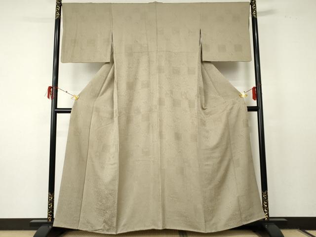 平和屋着物●上質な色無地 市松に跳び兎地紋 利久白茶色 正絹 逸品 AABF5228cs