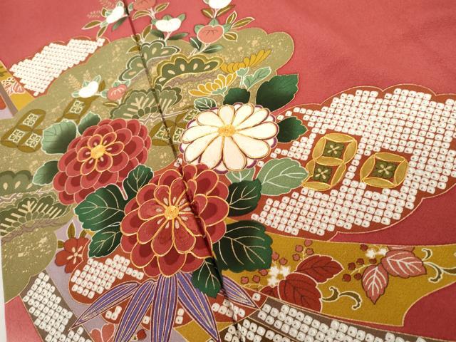 平和屋着物●豪華振袖 駒刺繍 鬘帯笹松花文 暈し染め 金彩 正絹 逸品 AABF5234cs