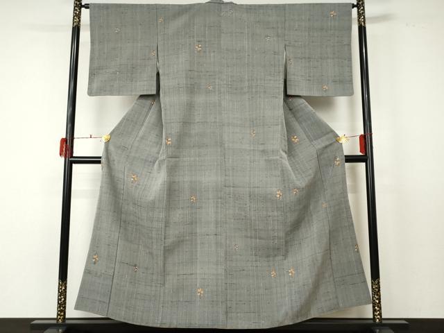平和屋着物●上質な紬 作家物 道人 手描き 更紗花文 金彩 正絹 逸品 AABF5254cs