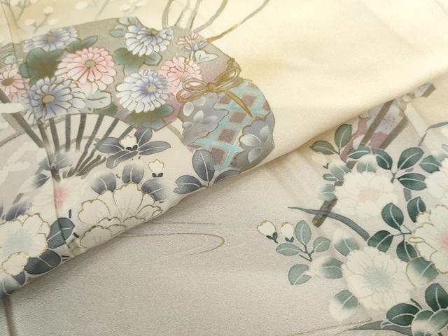 平和屋着物●訪問着 流水扇面花文 暈し染め 金銀彩 正絹 逸品 AABF5256cs
