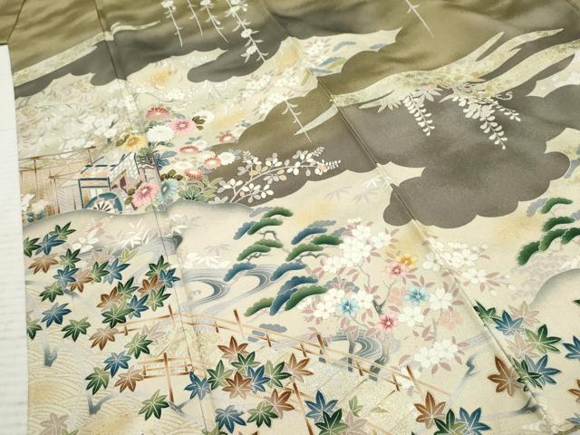 平和屋着物●訪問着 御所車風景文 暈し染め 金銀彩 正絹 逸品 AABF5270cs