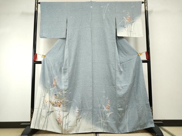 平和屋着物●訪問着 友禅 鴛鴦枝花文 暈し染め 金銀彩 正絹 逸品 AABF5275cs
