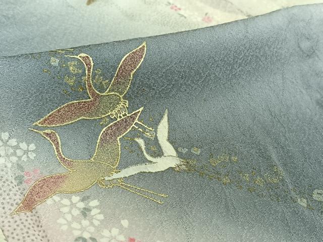 平和屋着物▽上質な小紋 単衣 飛鶴花文 暈し染め 金彩 正絹 逸品 AABF5282jh