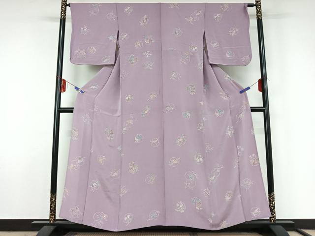 平和屋着物▽上質な小紋 単衣 花丸文 ろうけつ染め 鬼しぼ縮緬 正絹 逸品 AABF5295jh