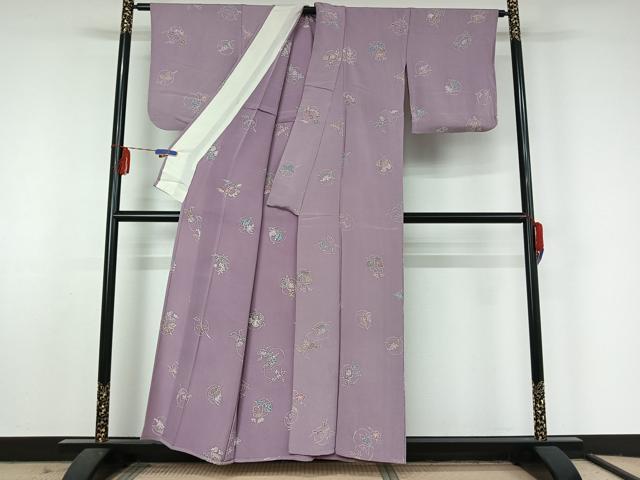 平和屋着物▽上質な小紋 単衣 花丸文 ろうけつ染め 鬼しぼ縮緬 正絹 逸品 AABF5295jh