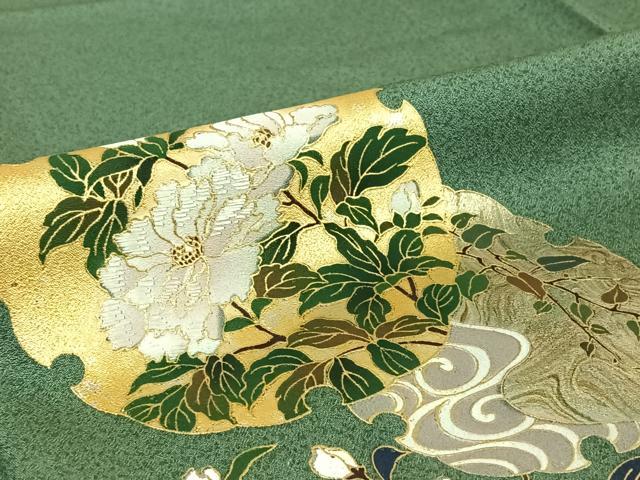 平和屋着物▽訪問着 単衣 刺繍 雪輪流水花文 暈し染め 金銀彩 正絹 逸品 AABF5298jh