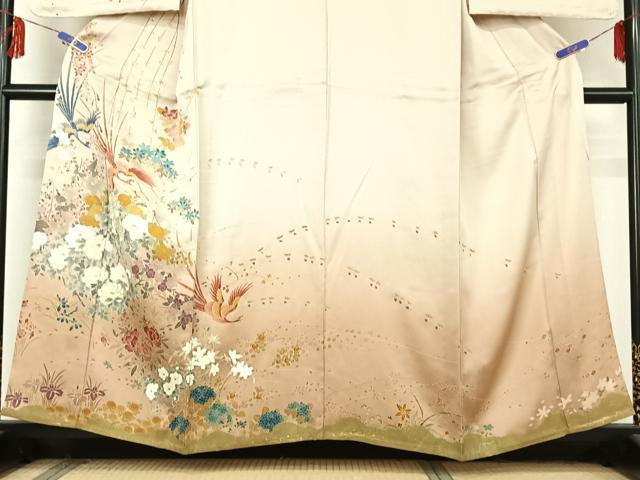 平和屋着物▽訪問着 単衣 花鳥文 金糸 金彩 正絹 逸品 AABF5299jh