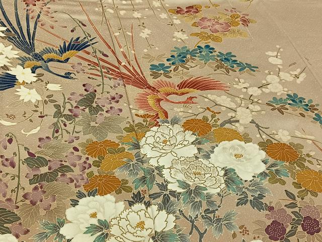 平和屋着物▽訪問着 単衣 花鳥文 金糸 金彩 正絹 逸品 AABF5299jh