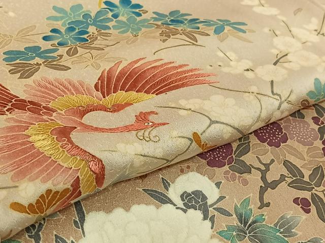 平和屋着物▽訪問着 単衣 花鳥文 金糸 金彩 正絹 逸品 AABF5299jh