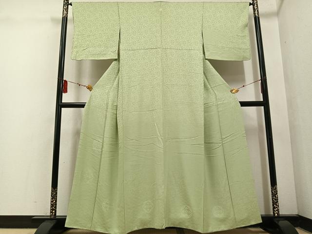 平和屋着物●無地絵羽訪問着 草花地紋 色無地 若菜色 正絹 逸品 AABF5344ph