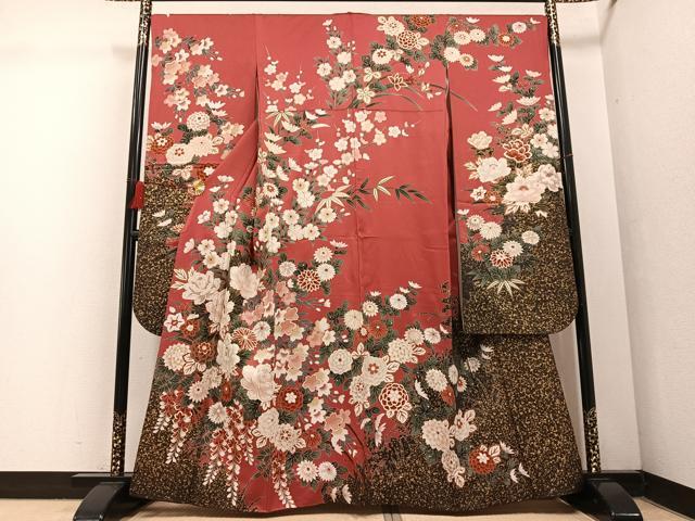 平和屋着物●豪華振袖 草花文 金彩 正絹 逸品 AABF5345ph
