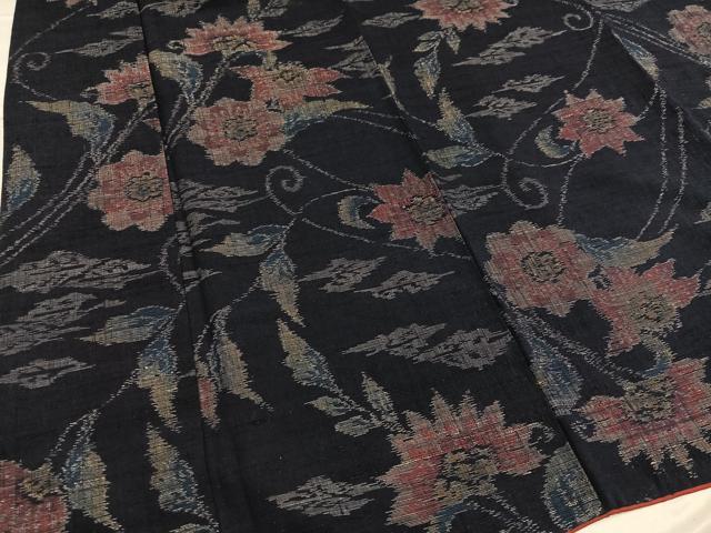 平和屋着物●結城ちぢみ 更紗花文 正絹 逸品 AABF5361ph