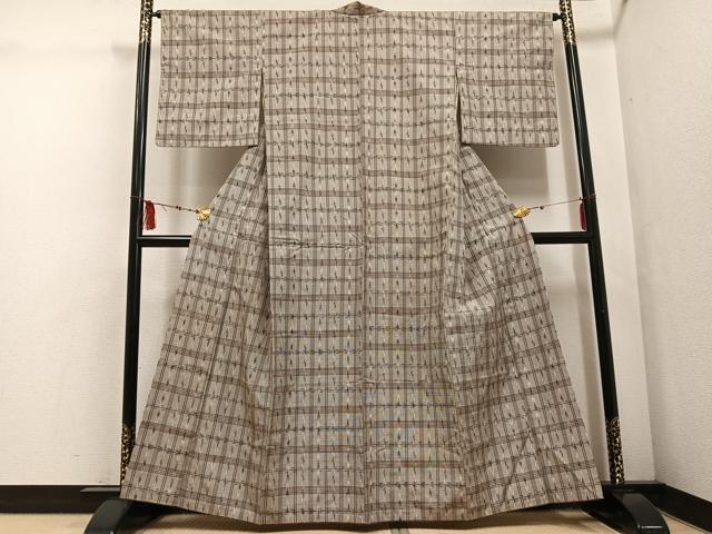 平和屋着物●上質な紬 格子 正絹 逸品 AABF5367ph