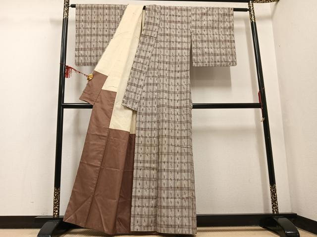 平和屋着物●上質な紬 格子 正絹 逸品 AABF5367ph