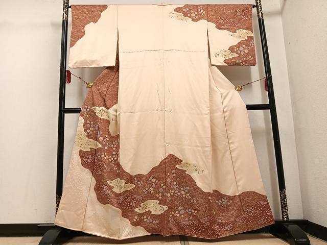 平和屋着物●訪問着 絞り 草花文 金彩 正絹 逸品 AABF5379ph
