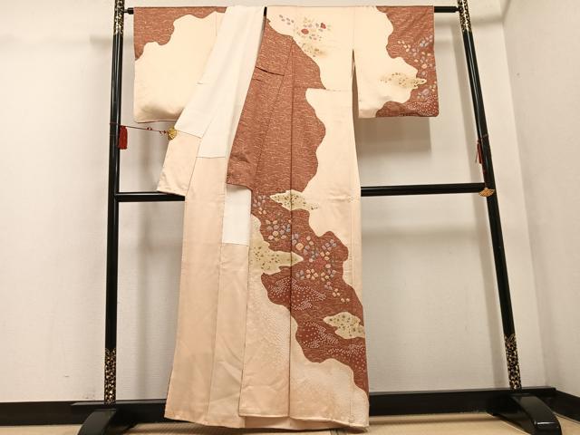平和屋着物●訪問着 絞り 草花文 金彩 正絹 逸品 AABF5379ph