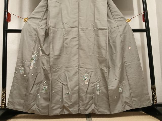 平和屋着物●訪問着 友禅 作家物 白山紬地 飾花文 正絹 逸品 AABF5387ph