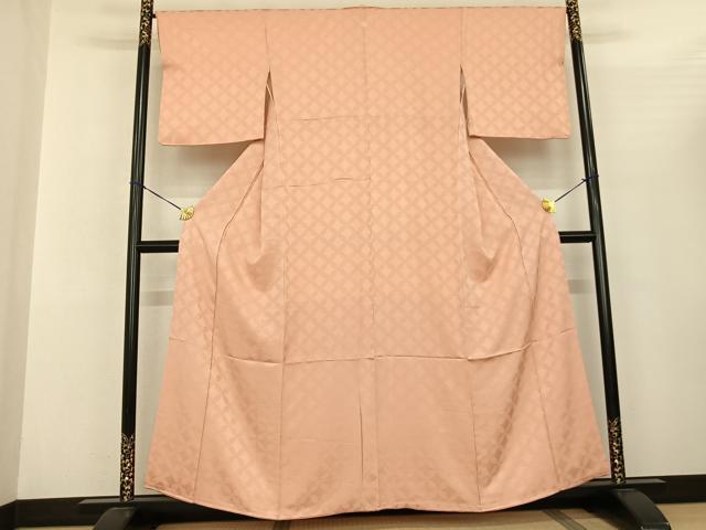 平和屋着物●上質な色無地 七宝地紋 一斤染色 正絹 逸品 AABF5413fy