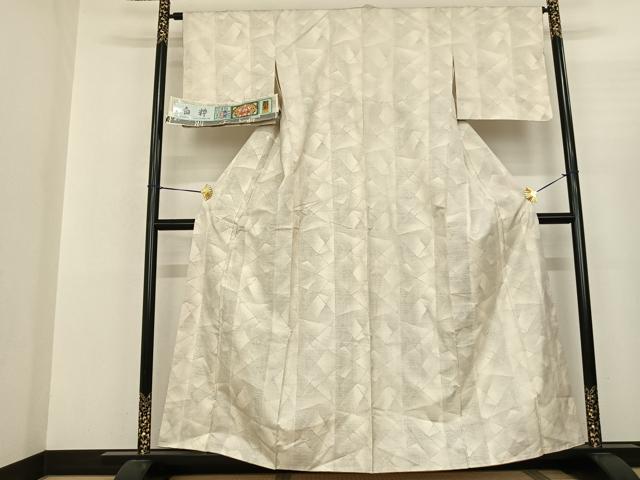 平和屋着物●本場大島紬 白大島 カタス7マルキ 白粋 幾何学文様 くぼた謹製 証紙付き 正絹 逸品 AABF5434fy