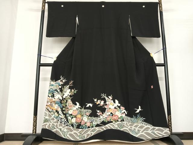 平和屋着物●豪華黒留袖 友禅 作家物 花鳥文 正絹 逸品 AABF5440fy