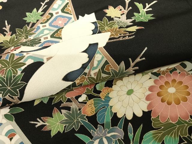 平和屋着物●豪華黒留袖 友禅 作家物 花鳥文 正絹 逸品 AABF5440fy