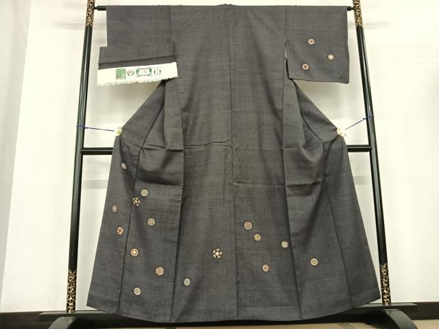 平和屋着物●本場結城紬 重要無形文化財 訪問着 丸文 金彩 証紙付き 正絹 逸品 AABF5446fy