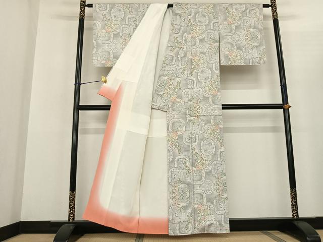 平和屋着物●都喜ヱ門 本場大島紬 白大島 カタス9マルキ 手織 草花文 藤絹織物謹製 証紙付き 正絹 逸品 AABF5459fy