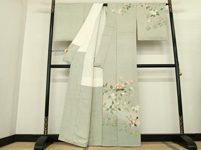 平和屋着物●訪問着 友禅 枝花文 暈し染め 正絹 逸品 AABF5464fy